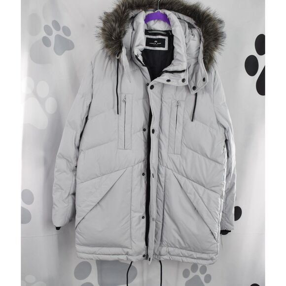 Andrew Marc NWT Tremont Water Resistant Down Quilted Parka Faux Fur Trim Moon L - Picture 3 of 10